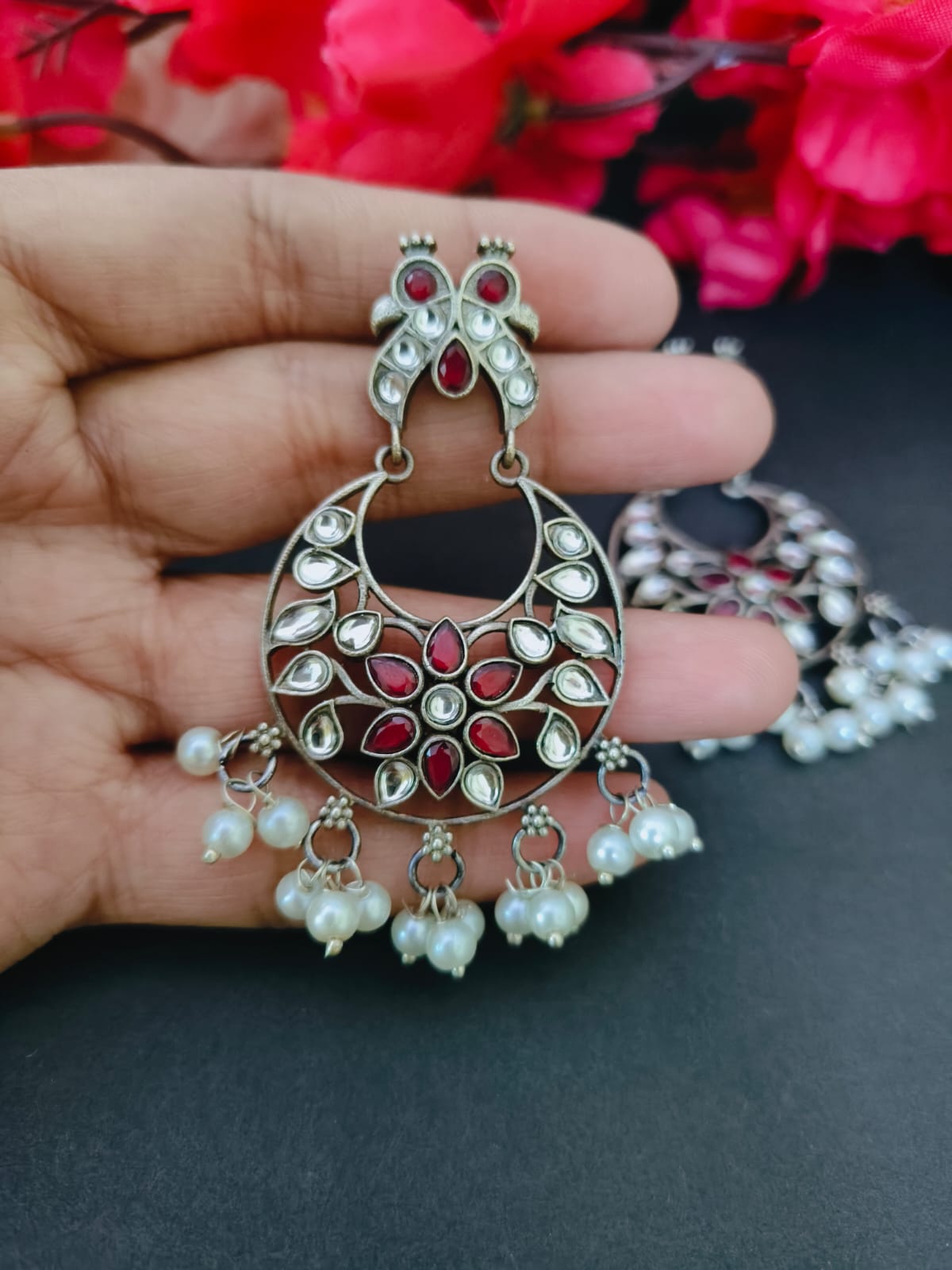 Oxidised Chandbali Earrings