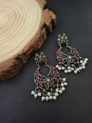 Pearl Oxidised Chandbali Earrings | Sarichka