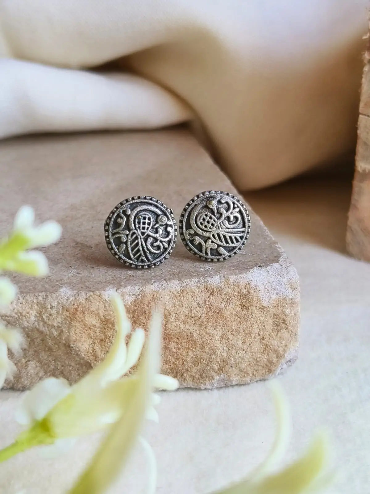 Oxidized Peacock Stud Earrings for Daily Wear | Sarichka