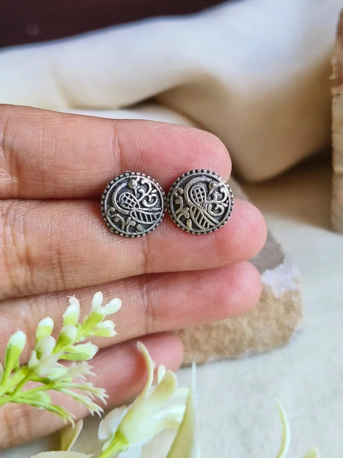 Oxidized Peacock Stud Earrings for Daily Wear | Sarichka