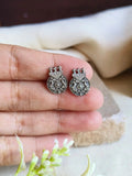 Silver-Toned Oxidized Owl Stud Earrings | Sarichka