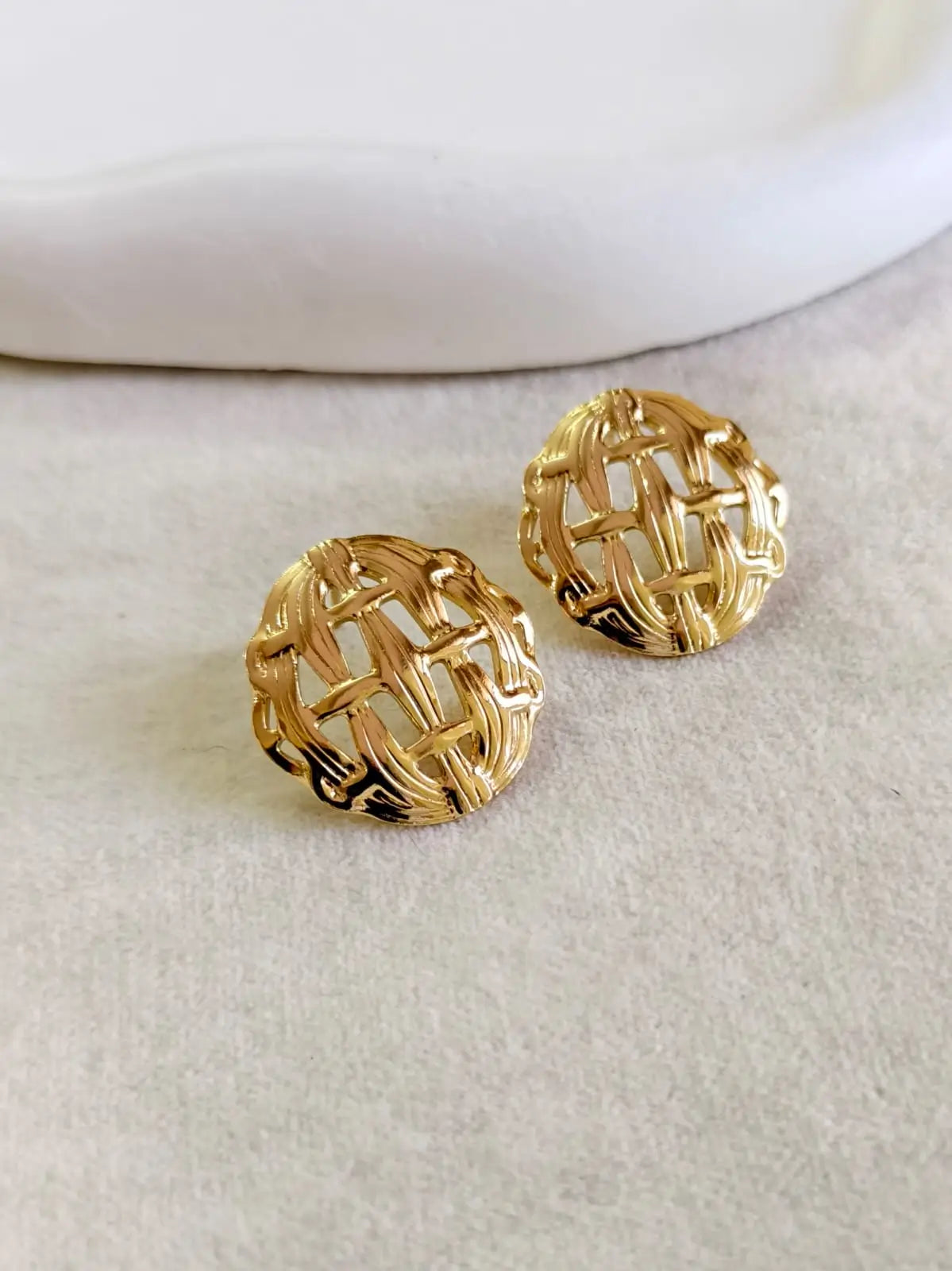 Basket Dome Textured Golden Stud Earrings | Sarichka