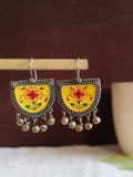 Hand-Painted Meenakari Oxidized Hook Earrings