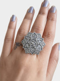 Silver Oxidized OM Finger Adjustable Ring