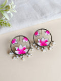 Hand painted Oxidized Flower Studs | Sarichka