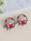 Hand painted Oxidized Flower Studs | Sarichka