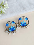 Hand painted Oxidized Flower Studs | Sarichka