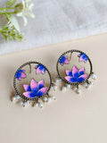 Hand painted Oxidized Flower Studs | Sarichka