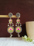 Oxidized Silver Meenakari Ghungroo Earrings