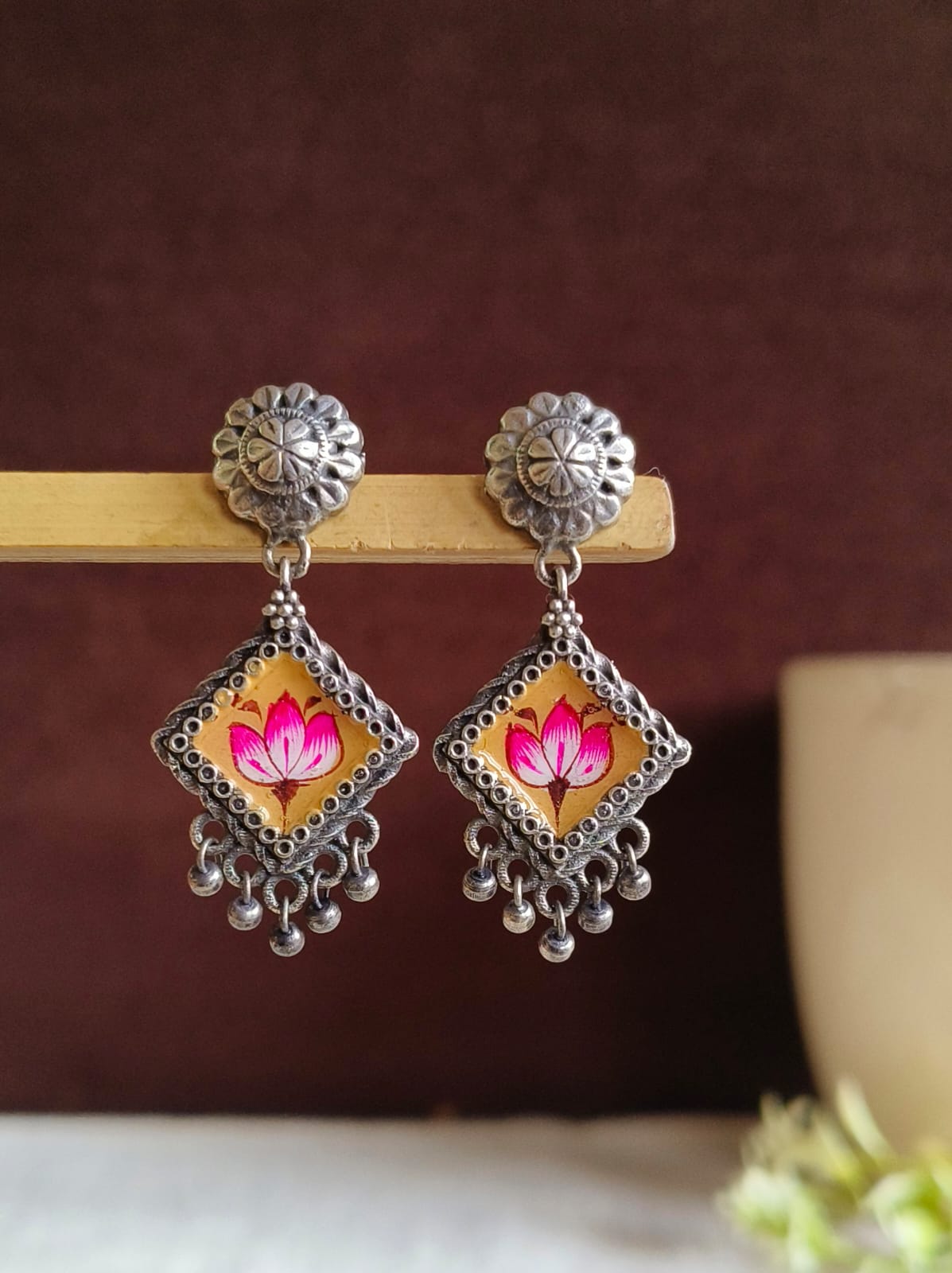 Oxidized Silver Enamel Drop Earrings | Sarichka