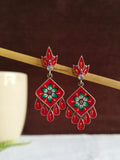 Hand-Painted Floral Oxidized Silver Earrings | Sarichka