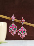 Hand-Painted Floral Oxidized Silver Earrings | Sarichka