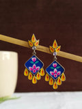 Hand-Painted Floral Oxidized Silver Earrings | Sarichka