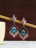 Hand-Painted Floral Oxidized Silver Earrings | Sarichka