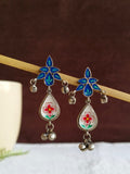 Hand-Painted Meenakari Floral Oxidized Silver Earring