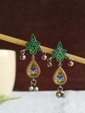 Hand-Painted Meenakari Floral Oxidized Silver Earring