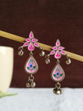 Hand-Painted Meenakari Floral Oxidized Silver Earring