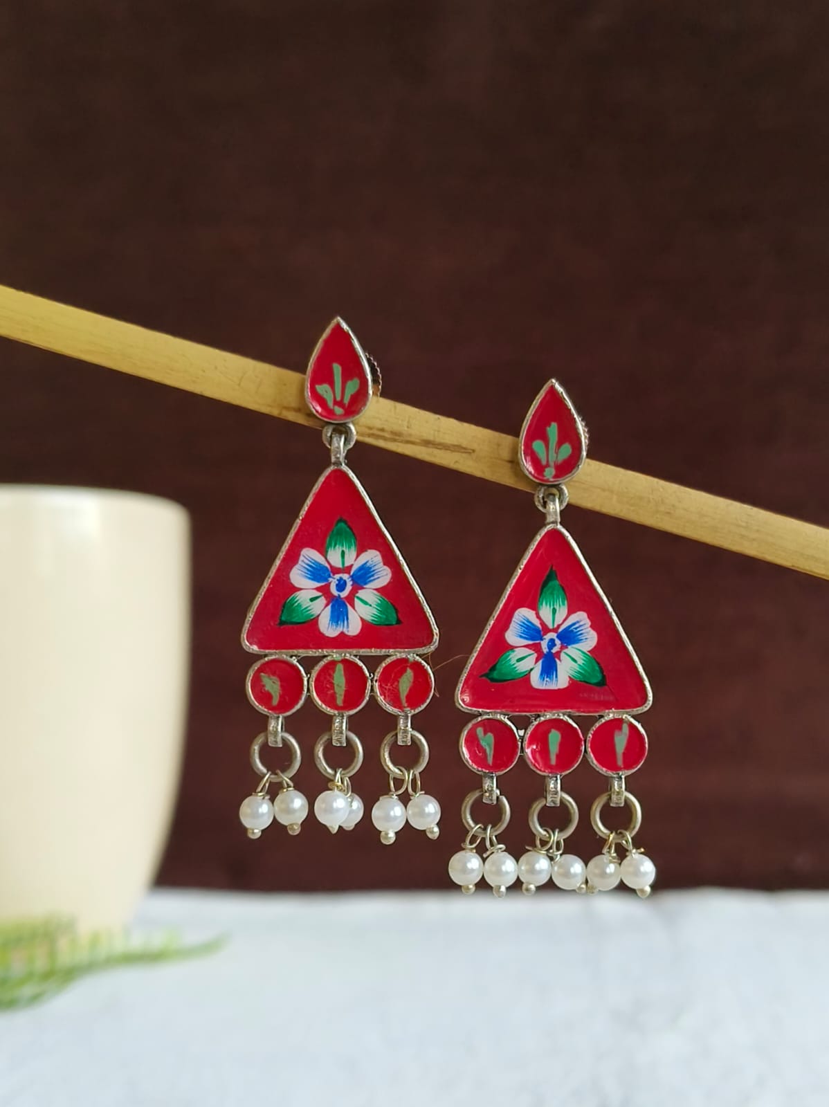 Ethnic Meenakari Pearl Drops Dangler Earrings