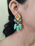 Diamond Shaped Enamel Earring with Pearl and Monalisa Beads | Sarichka