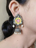 Round Shaped Enamel Jhumka Earring with Pearl | Sarichka