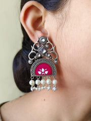 Hand-Painted Pearl Earrings Oxidised | Sarichka