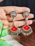 Hand-Painted Meenakari Oxidised Silver Dangler Earrings for Special Occasions | Sarichka