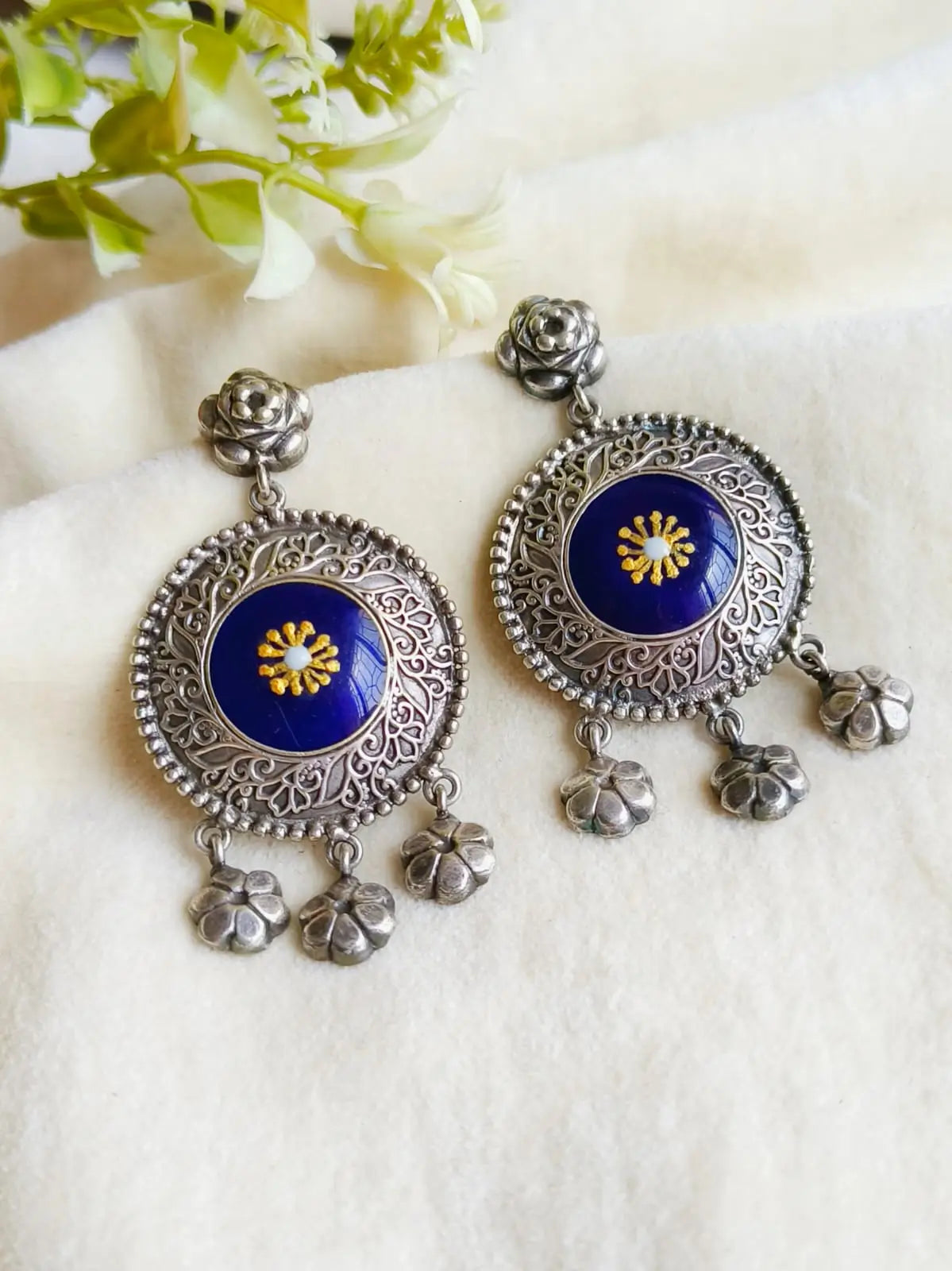 Meenakari Hand-Painted Silver Replica Lightweight Dangler Earrings | Sarichka