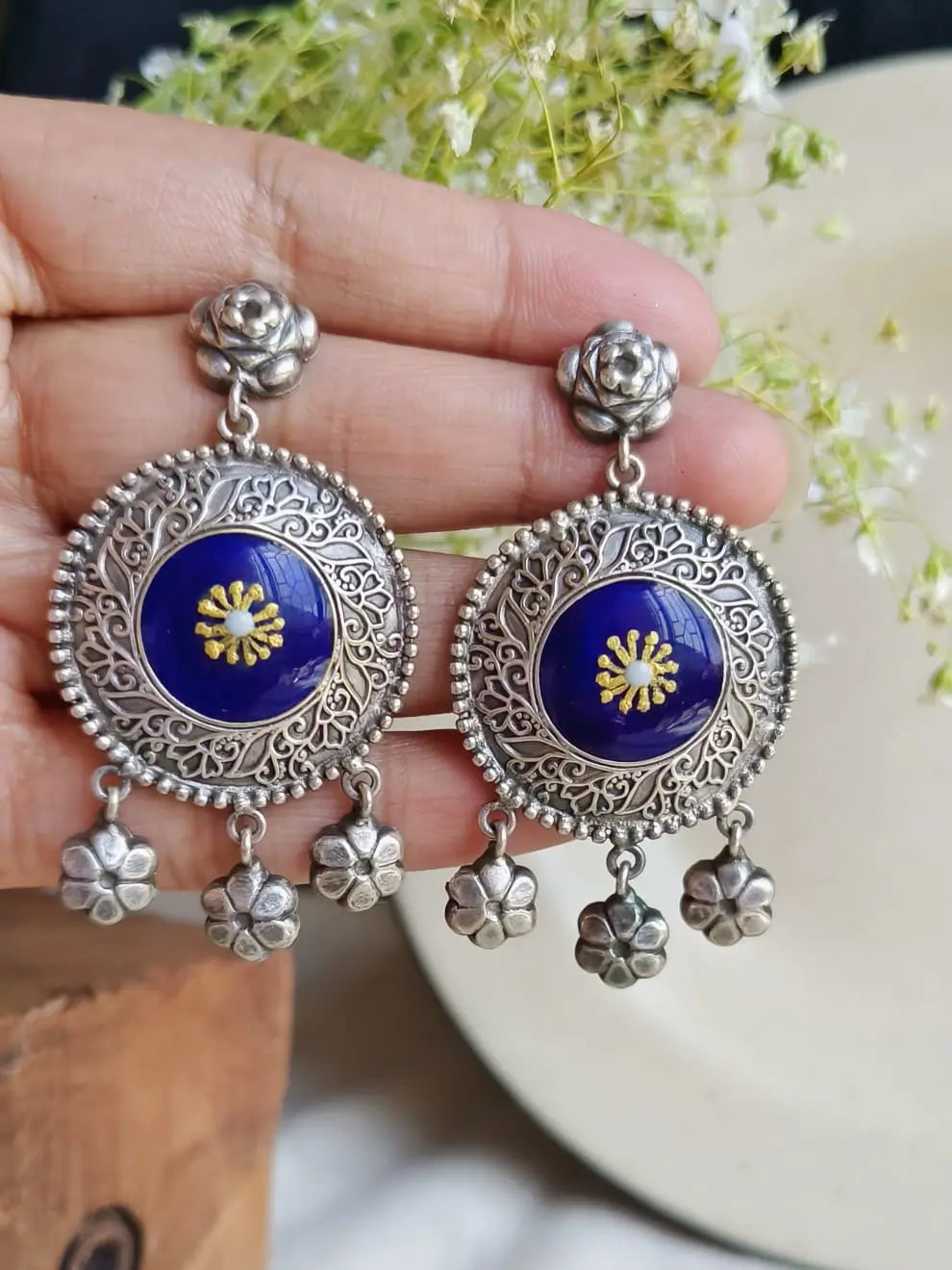 Meenakari Hand-Painted Silver Replica Lightweight Dangler Earrings | Sarichka