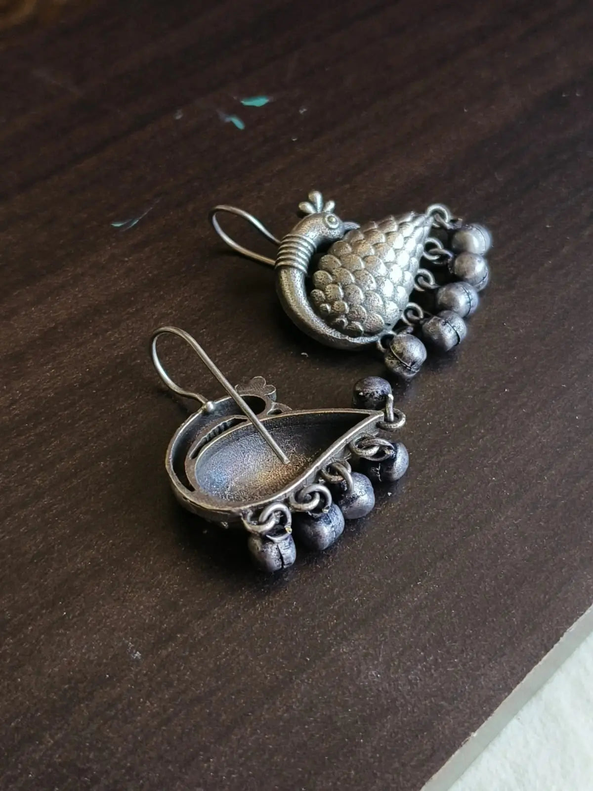 Silver-Plated Daily Wear Peacock Earrings with Ghungroo | Sarichka