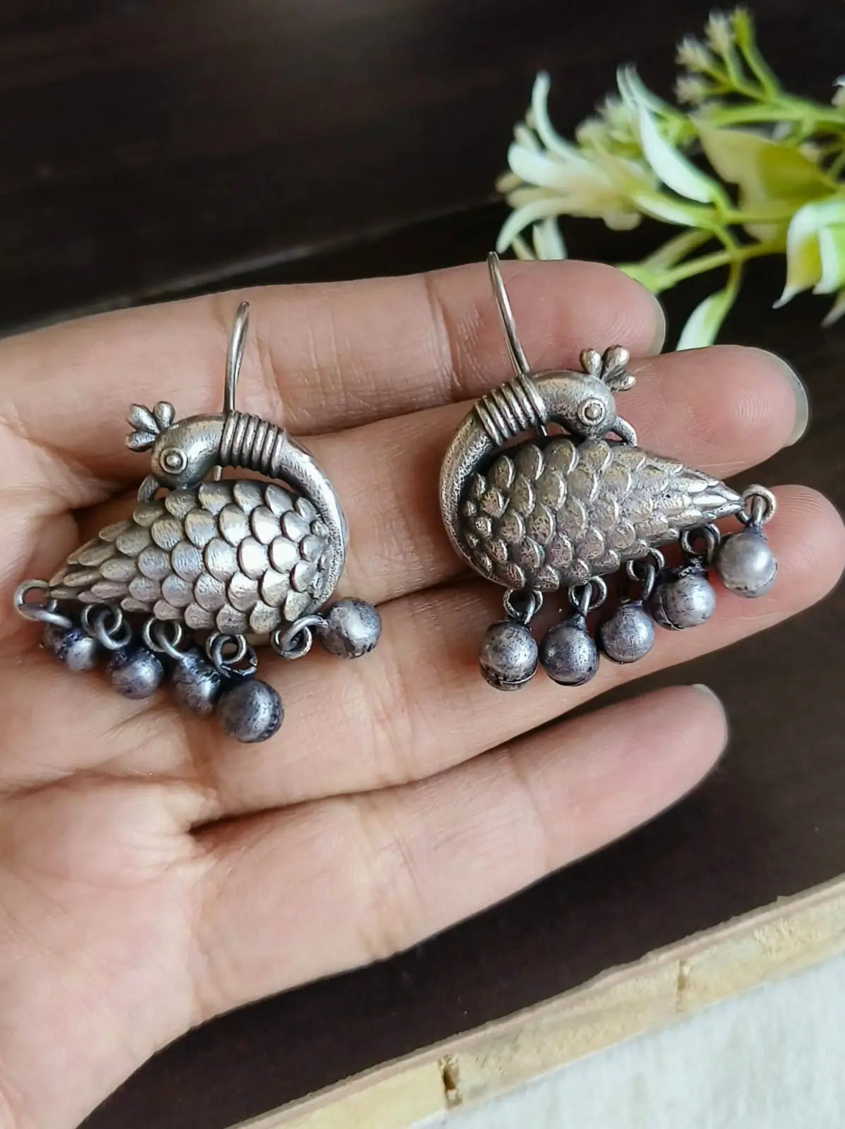 Silver-Plated Daily Wear Peacock Earrings with Ghungroo | Sarichka