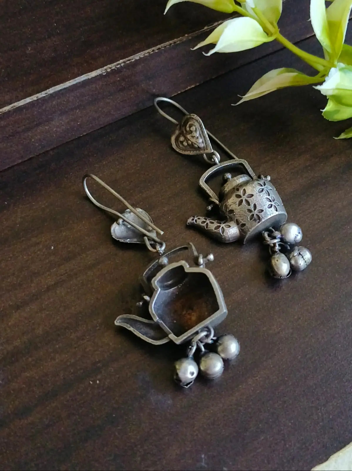 Silver-Plated Kettle Hook Earrings with Ghungroo | Sarichka