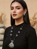 Silver Oxidised Long Ghungroo Necklace Set | Sarichka