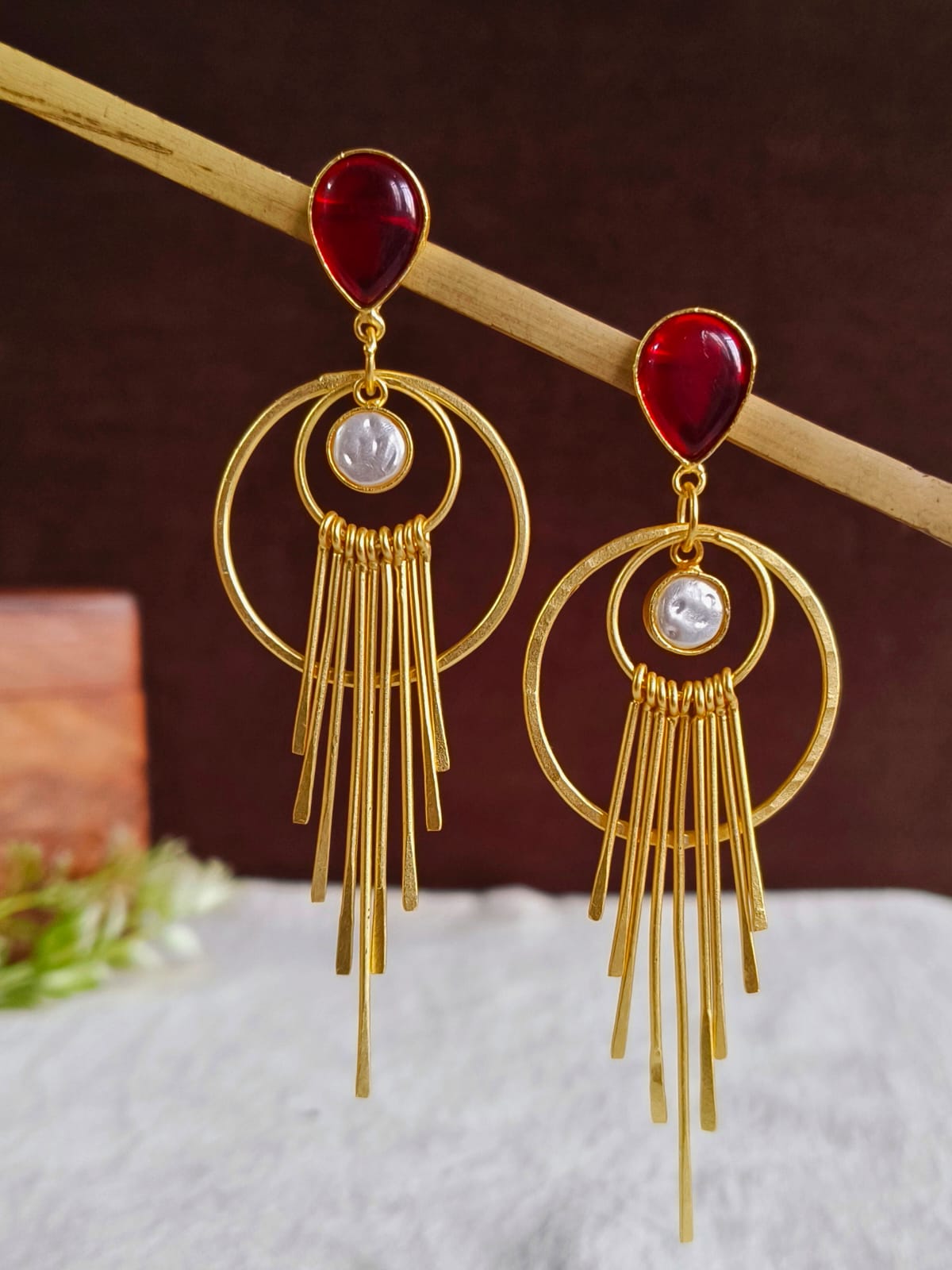 Golden Monalisa Stone Chic Dangler Earrings | Sarichka