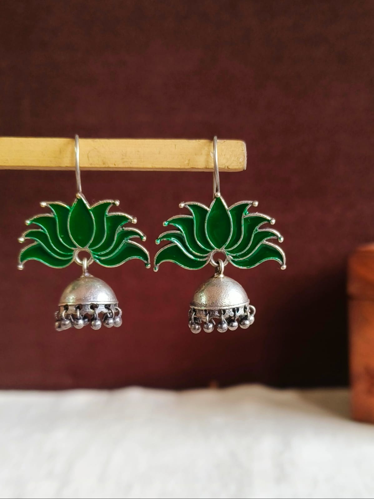 Lotus Oxidized Jhumka Earrings | Sarichka