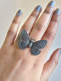 Oxidized silver butterfly adjustable ring