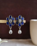 Oxidized Silver Oval Gemstone Stud Earrings | Sarichka