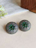 Oxidized Silver Floral Round Studs | Sarichka