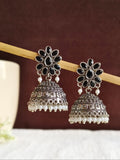 Oxidised Pearl & Stone Jhumka Earrings for Elegant Occasions | Sarichka