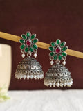 Oxidised Pearl & Stone Jhumka Earrings for Elegant Occasions | Sarichka