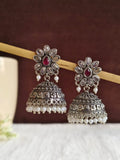 Oxidised Pearl & Stone Jhumka Earrings for Elegant Occasions | Sarichka