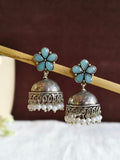 German Silver High-Quality Pearl Floral Jhumka Earrings Ethnic Wear | Sarichka