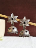 Silver Oxidized Flower Jhumka Earrings for Navratri Festivities | Sarichka