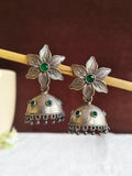 Silver Oxidized Flower Jhumka Earrings for Navratri Festivities | Sarichka