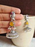 Traditional Silver Replica Peacock Jhumka Earrings with Monalisa Stone | Sarichka