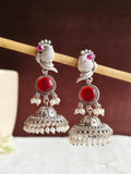 Traditional Silver Replica Peacock Jhumka Earrings with Monalisa Stone | Sarichka