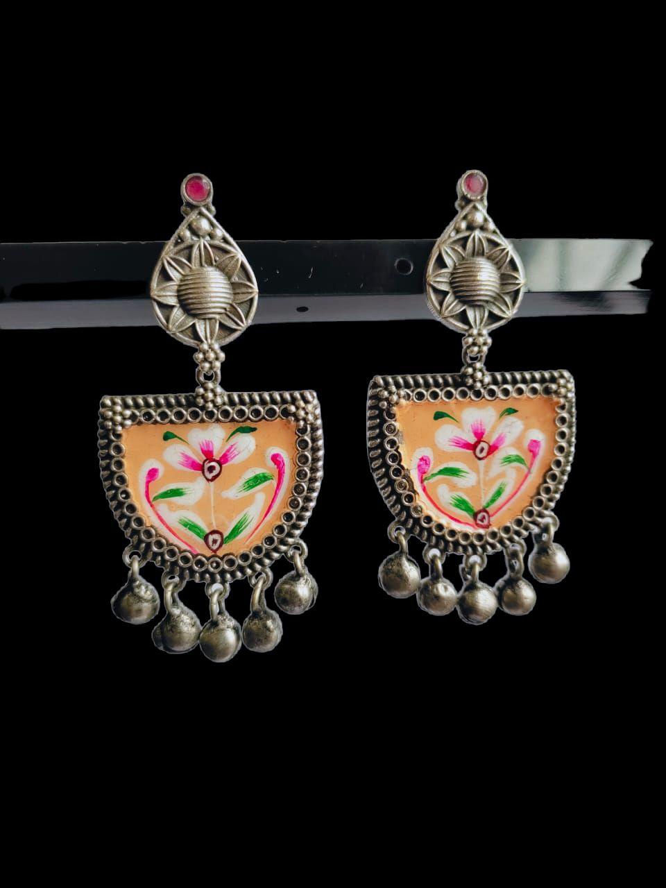 D Shaped Enamel Earrings with Small Ghungroo | Sarichka - Sarichka FashionSarichka Fashion