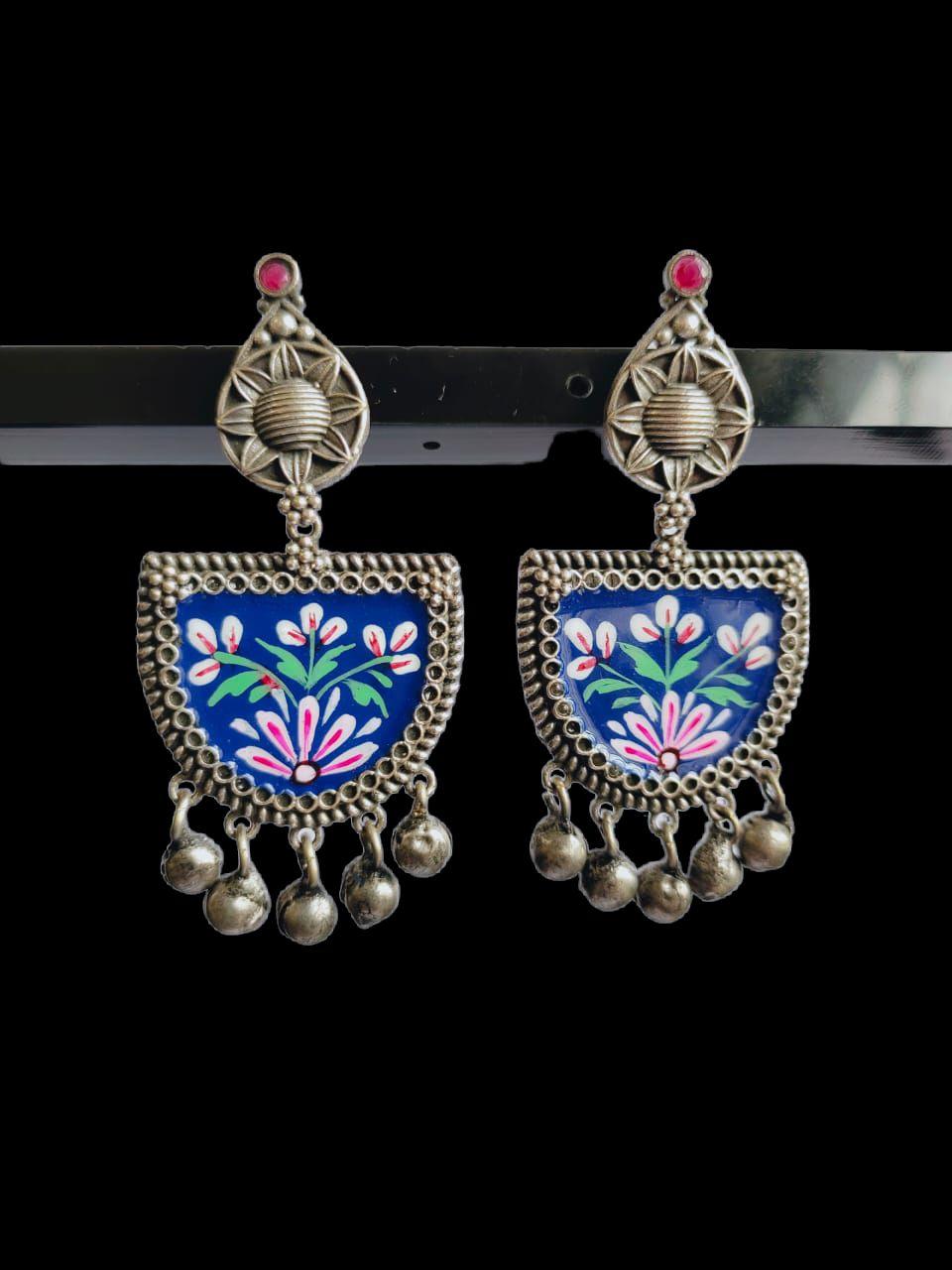 D Shaped Enamel Earrings with Small Ghungroo | Sarichka - Sarichka FashionSarichka Fashion