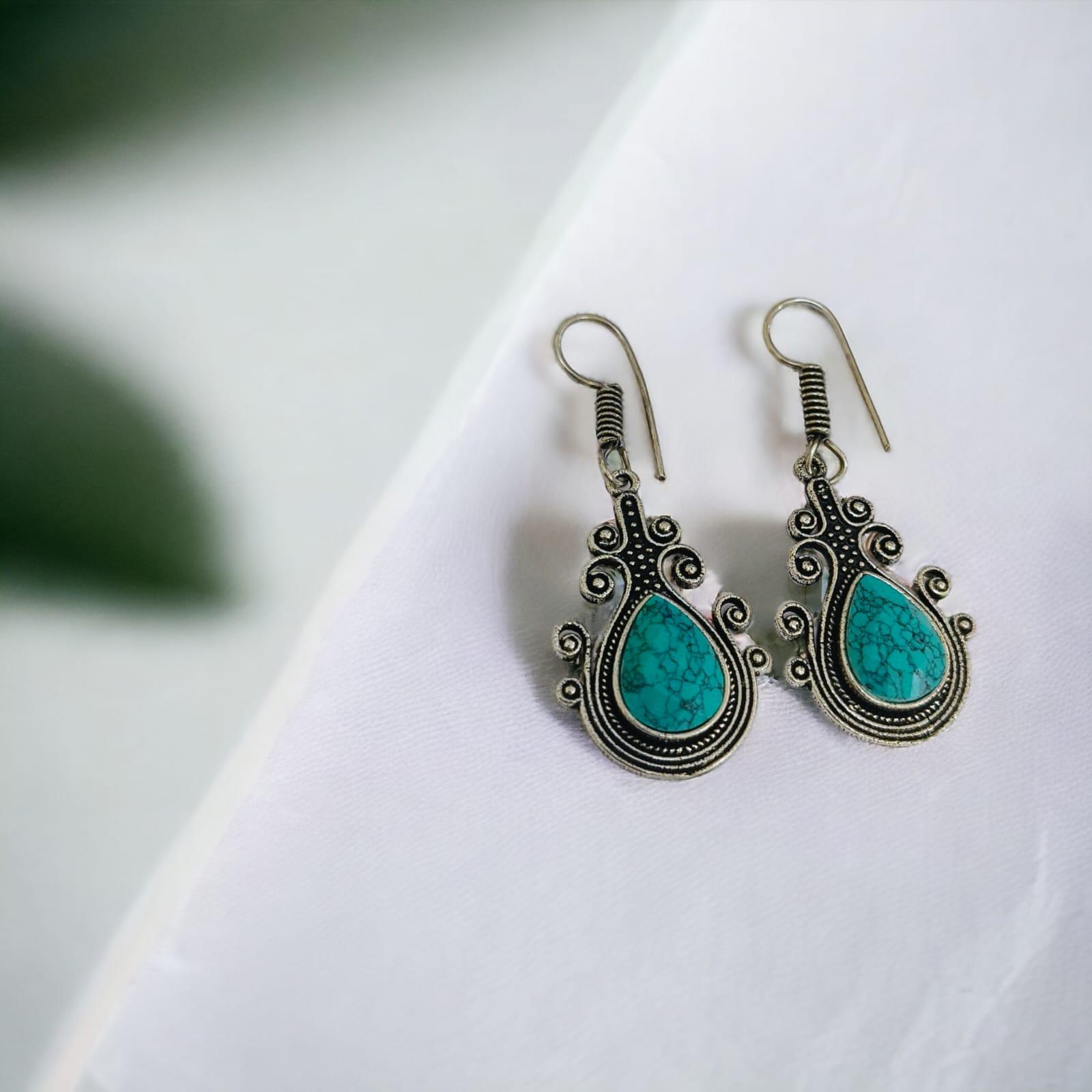 Dew Drop Oxidised Hook Earrings | Sarichka - Sarichka FashionSarichka Fashion