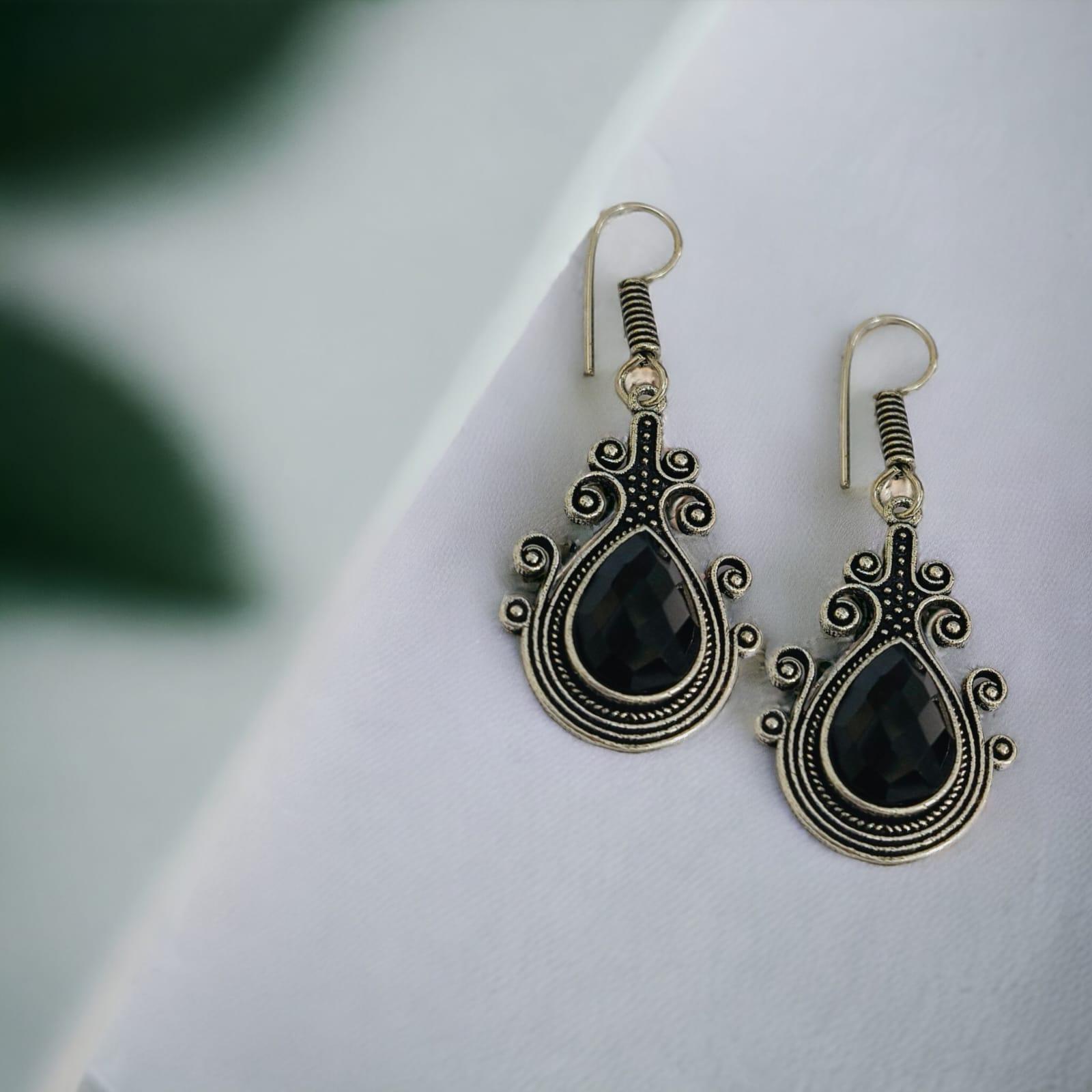 Dew Drop Oxidised Hook Earrings | Sarichka - Sarichka FashionSarichka Fashion