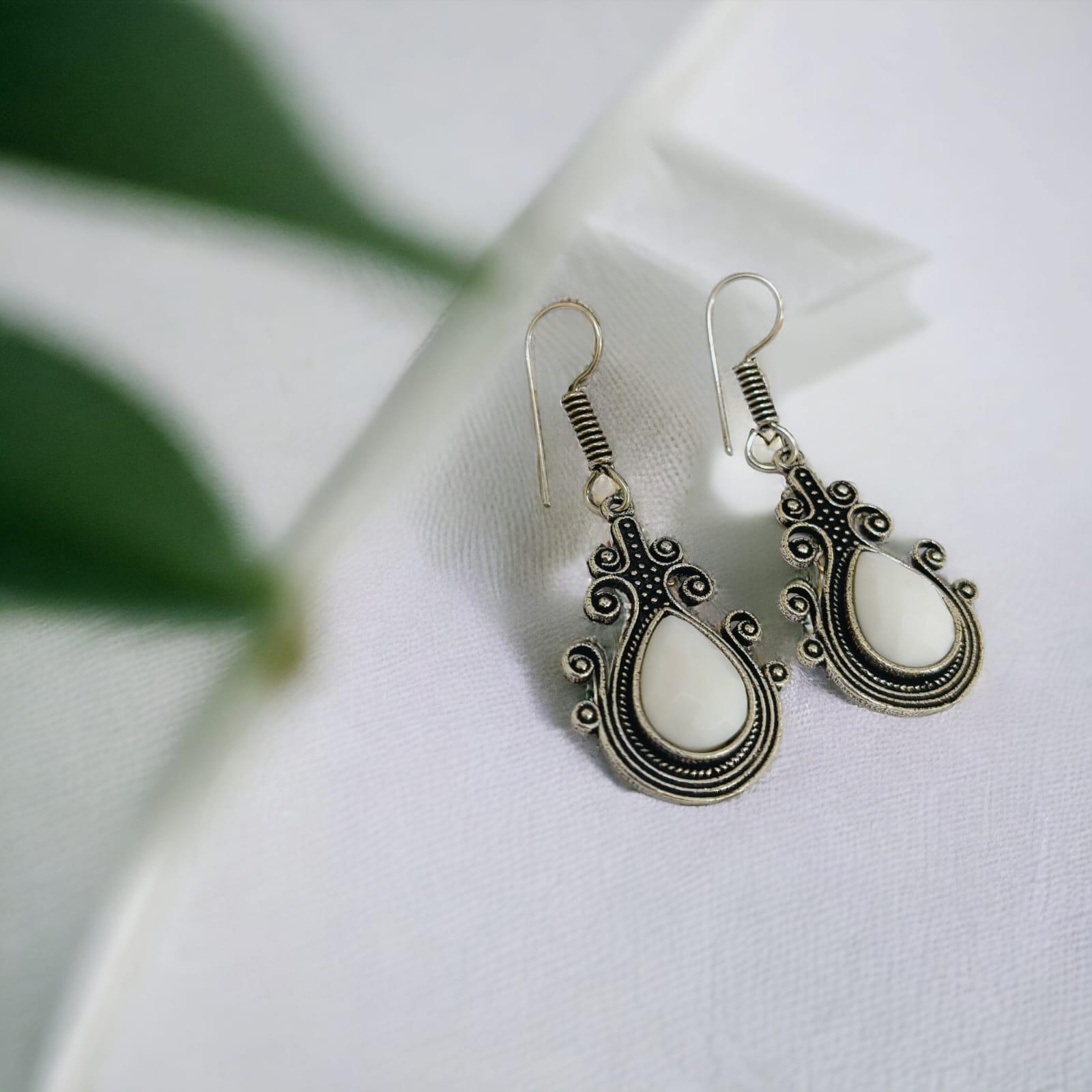 Dew Drop Oxidised Hook Earrings | Sarichka - Sarichka FashionSarichka Fashion